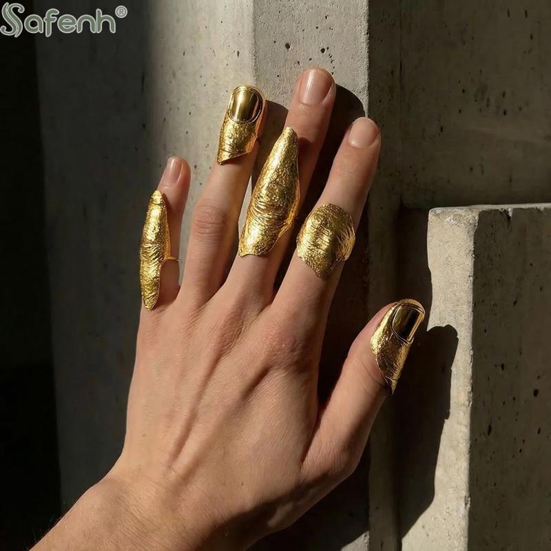 Irregular Texture Knuckle Rings Set Minimalist Golden Jewelry for Women Layered Stackable Ring for Office or Events