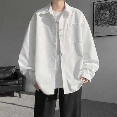 Mode Plus Größe Casual Shirts Männer Frühling Herbst Feste Langarm Lose Hemd Männlichen Harajuku Streetwear Weiß Schwarz Bluse 5XL