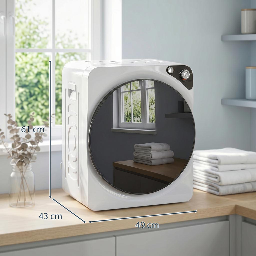 5kg Vented Tumble Dryer, 1000W Compact Tumble Dryer with 5 Drying Modes, Stainless Steel Tub, White