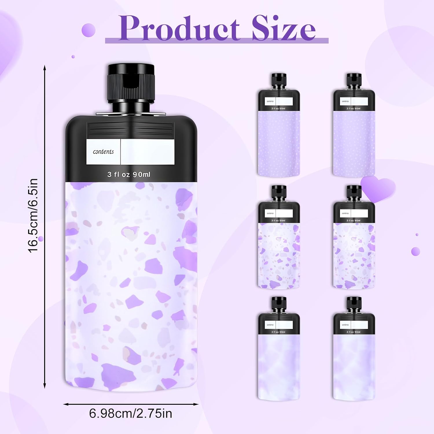 6 Pcs Leak Proof Empty Squeeze Pouch 3 oz Travel Pouches for Toiletries Refillable Containers TSA Approved Bag for Shampoo Conditioner Lotion Body