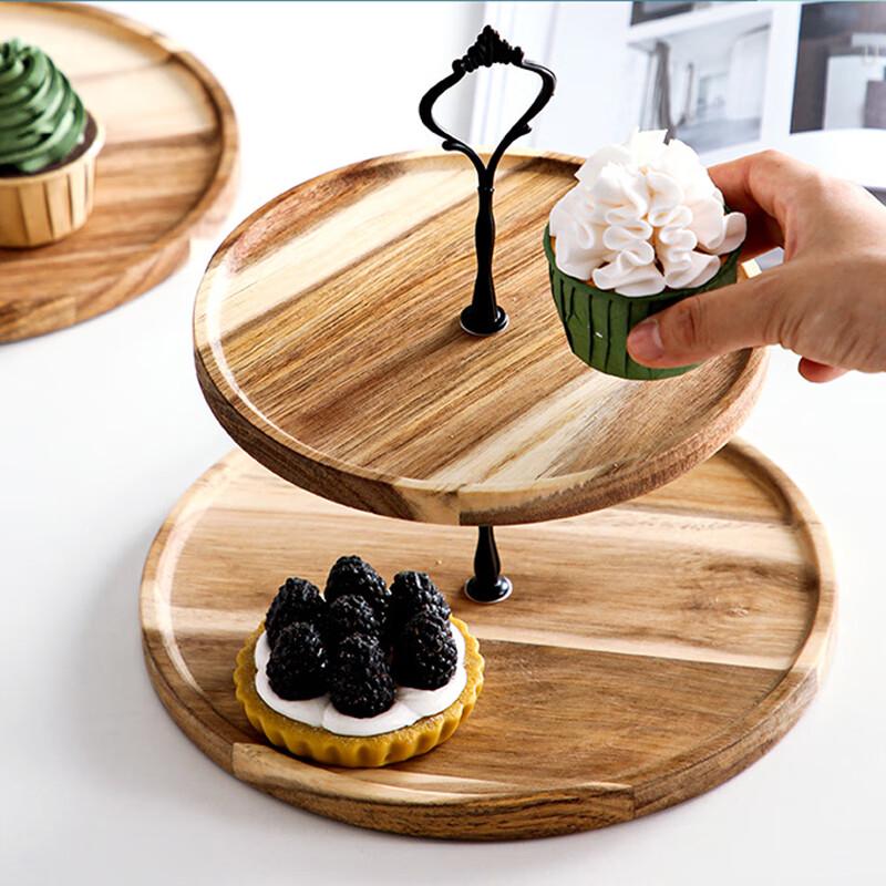 Скандинавский деревянный двухъярусный сервировочный поднос для закусок и десертов