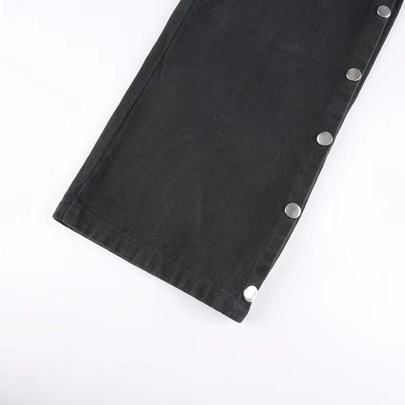 2023 Spring/Summer Chic European-American Print Metal Buckle Denim Draping Pants