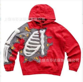 American Flame Skull Frame 3D Printed Hooded Sweatshirt, Vintage High Street Loose Trendy Brand Pullover Sweatshirt