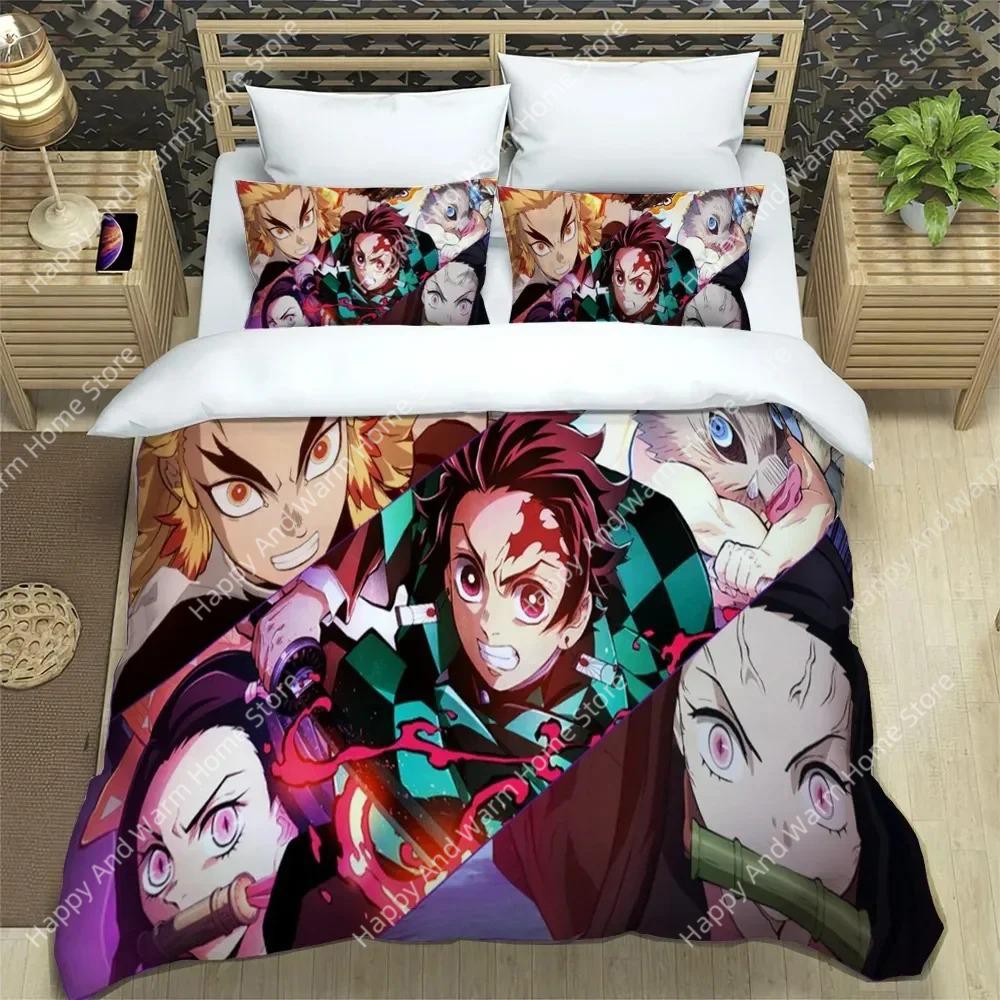 Comforter Demon Slayer Bedding Set Soft Bed Single/Double Japanese Manga Boys And Adolescents