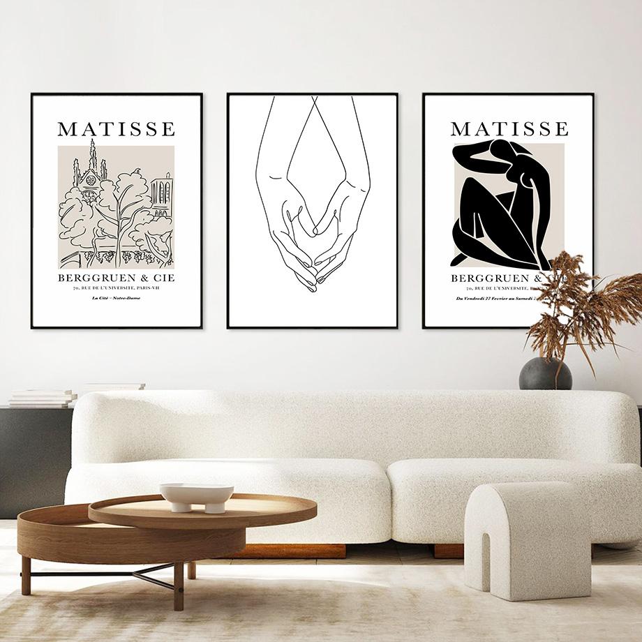 Boho Matisse Poster Beige Black Abstract Line Art Canvas Paintings Wall Print Pictures Bedroom Living Room Interior Home Decor