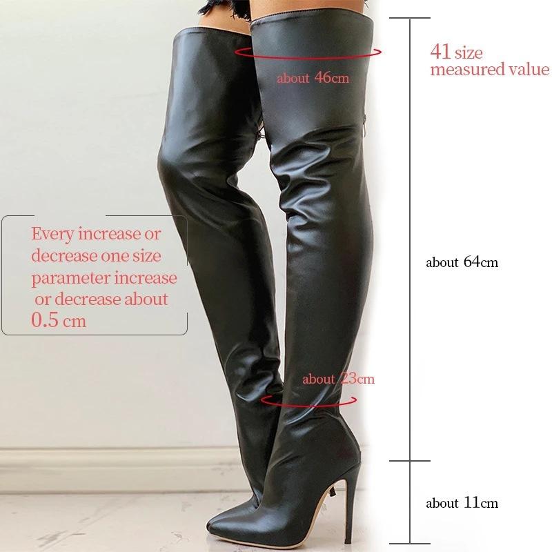 Women'S Boots Platform Boots Autumn Black High Heels Boots New Sexy Over Knee Boot Pointed Zip Party Shoes Plus Size Women Shoes