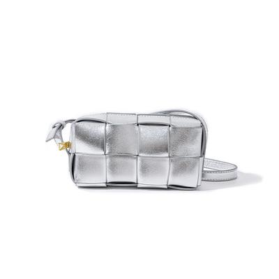 Korean Style Versatile Genuine Leather Women's Bag, Plaid Woven Small Square Bag, Crossbody Bag, New High-end Single Shoulder Woven Bag