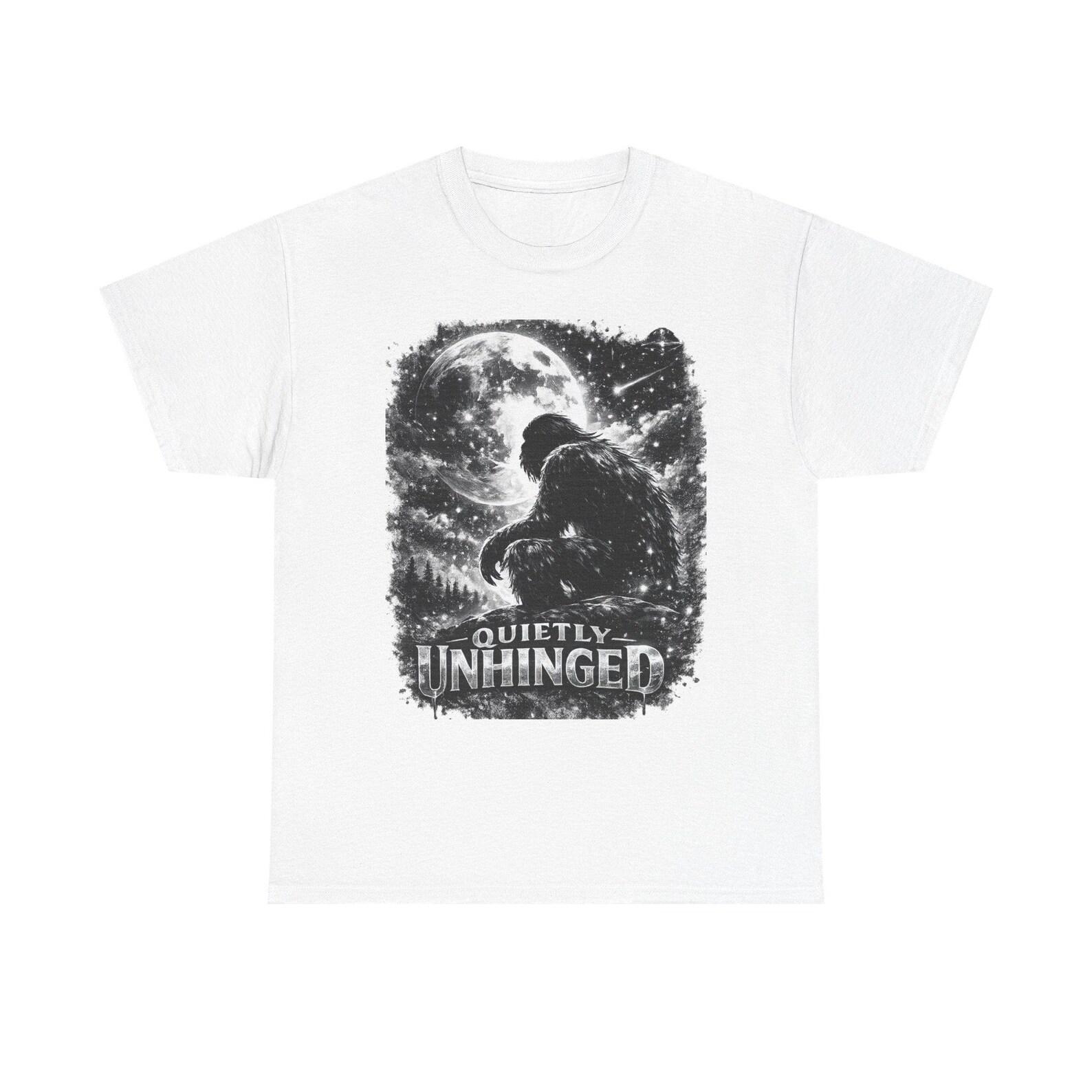 Quietly Unhinged Sasquatch Shirt, Bigfoot Moon Dark Cryptid Cosmic Introvert S