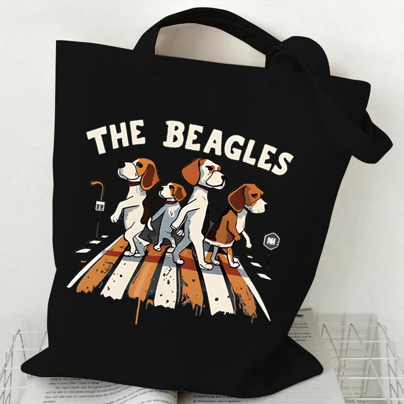 Cartoon Beagle Dog Print Canvas Tote Bag Fashion Animal Shoulder Shopping Bag for Men Women Teens