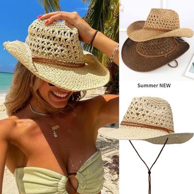 Vintage Western Cowboy Solhatt Män Kvinnor Stråhatt Utomhus Resor Etnisk Stil Gåva UV-skydd Keps Chapeau Strandhatt