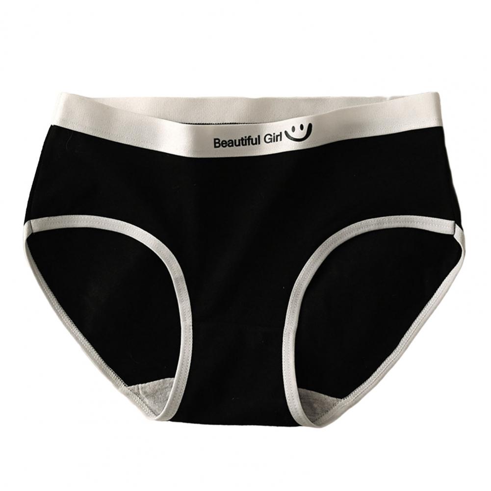 Women Panties Seamless Mid Waist Contrast Color Letter Pattern Elastic Soft Breathable Japanese Style Anti-septic Moisture-wicki