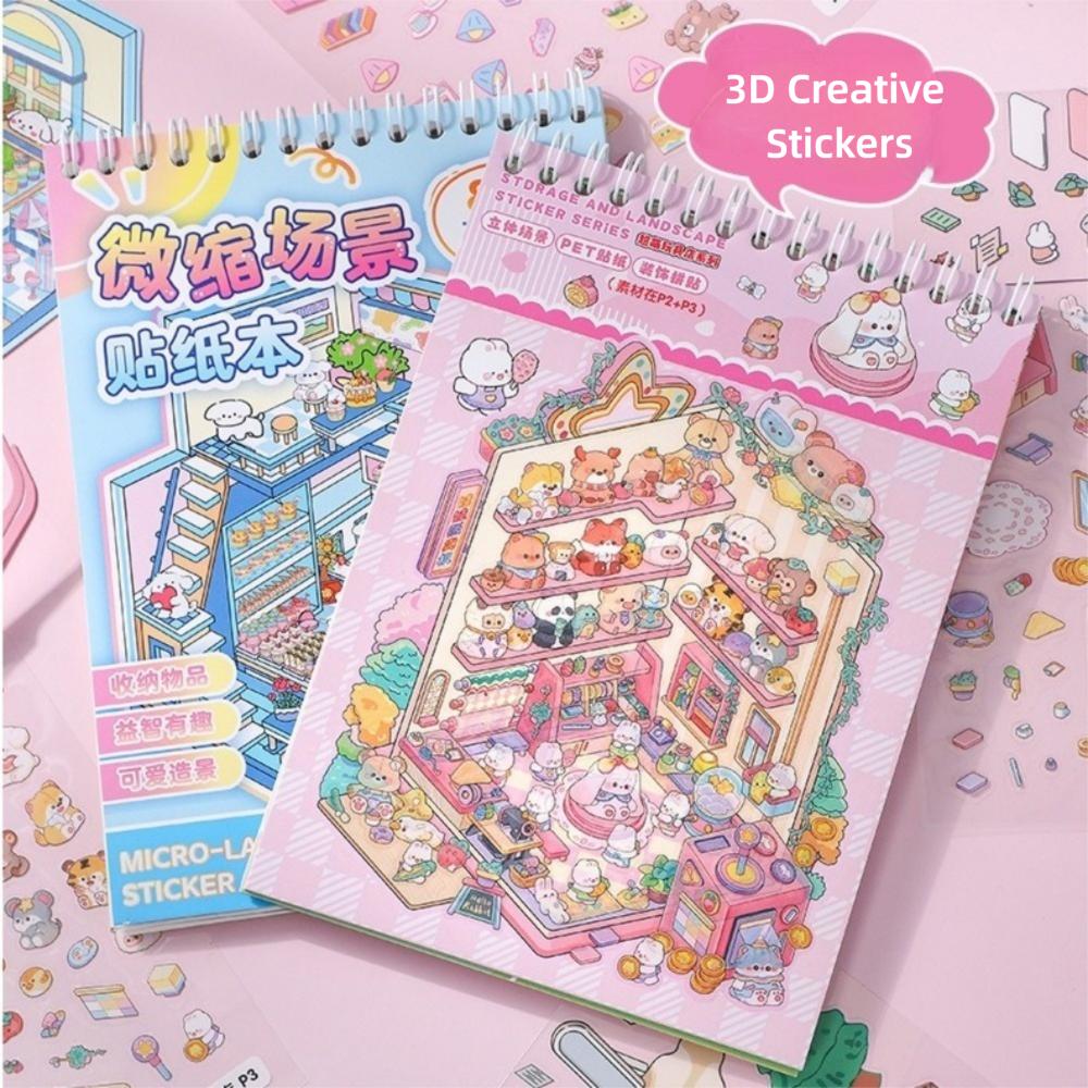 PET 3D Landscape Sticker Book DIY Sticker Cabin Scene New Miniature Scene Book for Kid