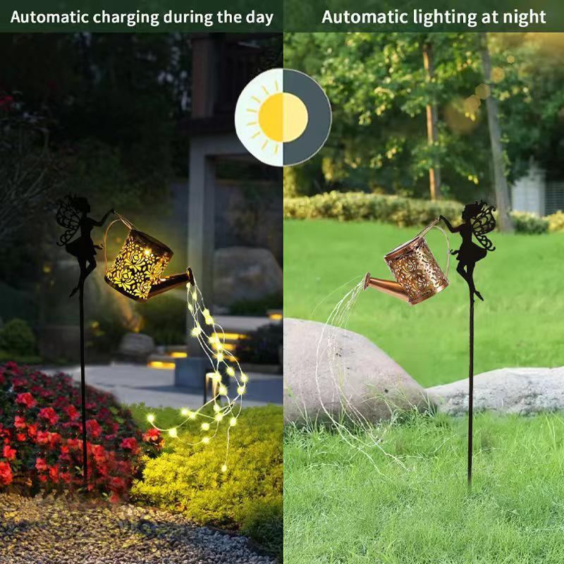 Solar Watering Can With Lights Solar Outdoor Garden Fairy Decor Metal Hanging Lantern Landscape Lights Patio Yard Lawn Pathway
