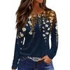 Women's Fashion Casual Slit Hem Round Neck Long Sleeve Loose Printed T-Shirt Ladies Top Christmas