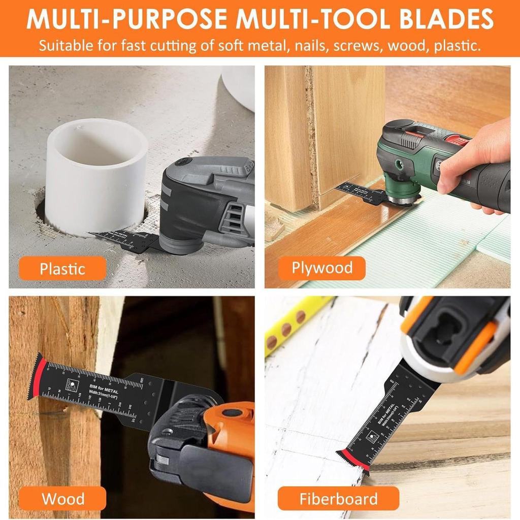20-Piece Universal Oscillating Tool Blade Set: Bi-Metal, Super Long Arc Teeth for Cutting Wood & Metal.