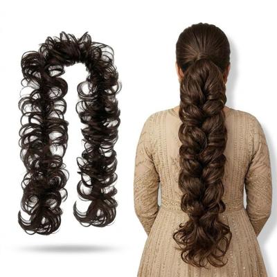 TEMPERIA Messy Hair Frill Extension for Women & Girls - Premium Braid Ponytail Hair Accessories - Brown - 1 Pc