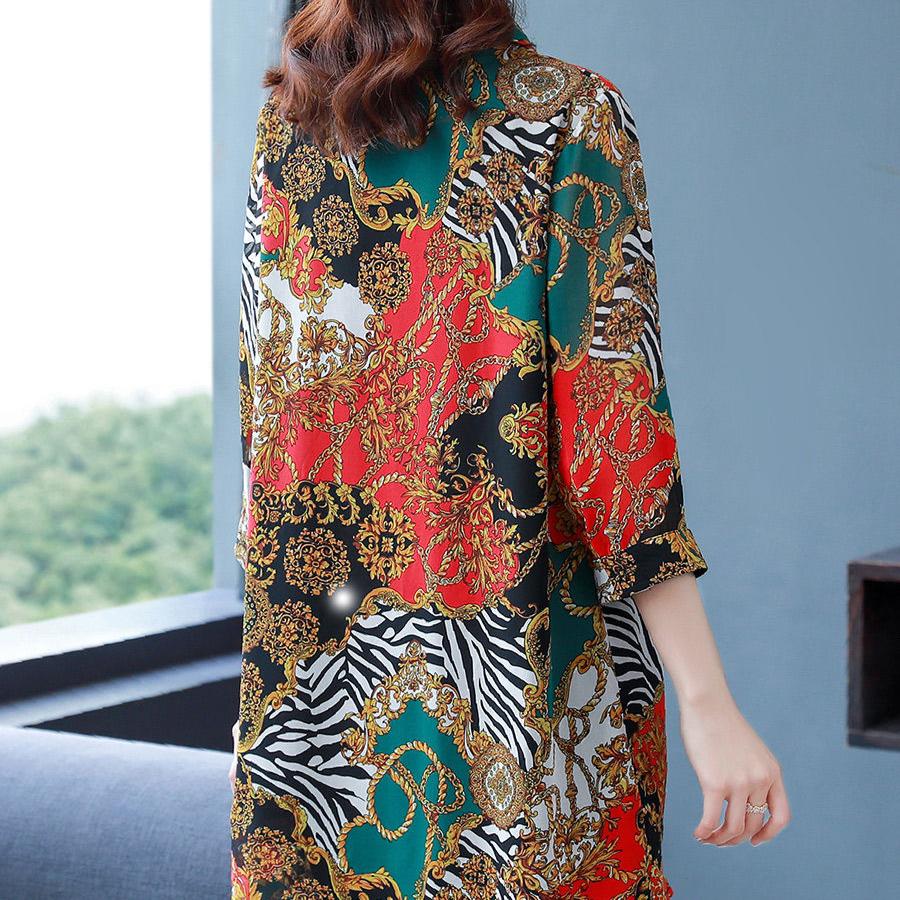 Large Size Shirt Women's Mid Length Chiffon Floral Shirt Summer Sun Protection Shirt T-shirt