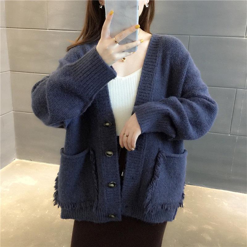 Women's Korean-Style Long Sleeve Loose Knit Cardigan - Autumn/Winter Versatile Sweater