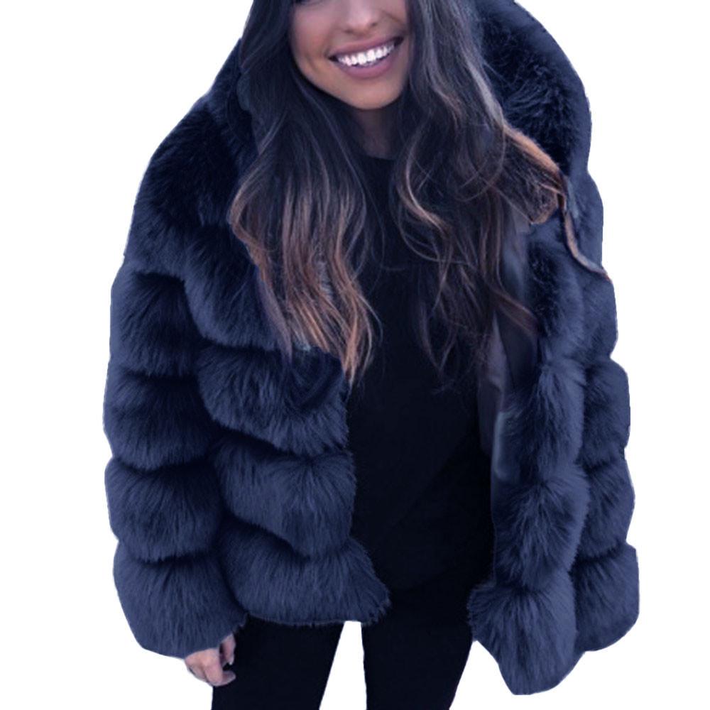 Women Faux Mink  Winter Hooded New Faux Jacket Warm Thick Outerwear Jacket