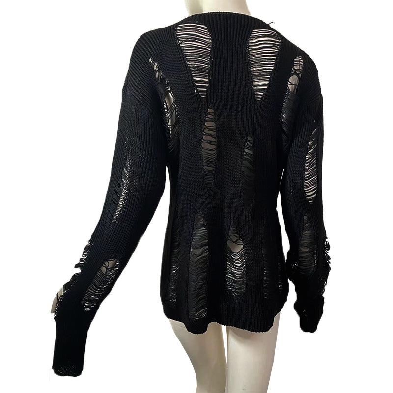 Black Hole Hollow Sweater Irregular Design Long Pullover Loose Casual Women's Punk Top American Spicy Girl Streetwear