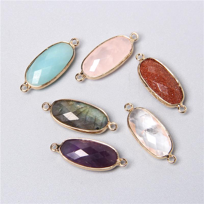 2pcs 10X26mm Natural Double Loop Crystal Stone Connector Pendant Charm Amethys for Jewelry Making Necklace Earring Accessory