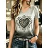 T-shirt estiva casual da donna con scollo a V e maniche corte, con alla moda stampa 3D, adatta per uscite o per stare a casa