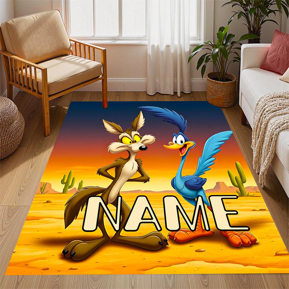 Looney Roadrunner Coyote Adventure Customized Name Carpet Design for Dining Room Entryway Dormitory Game Room Antislip Carpet Decorate Offices