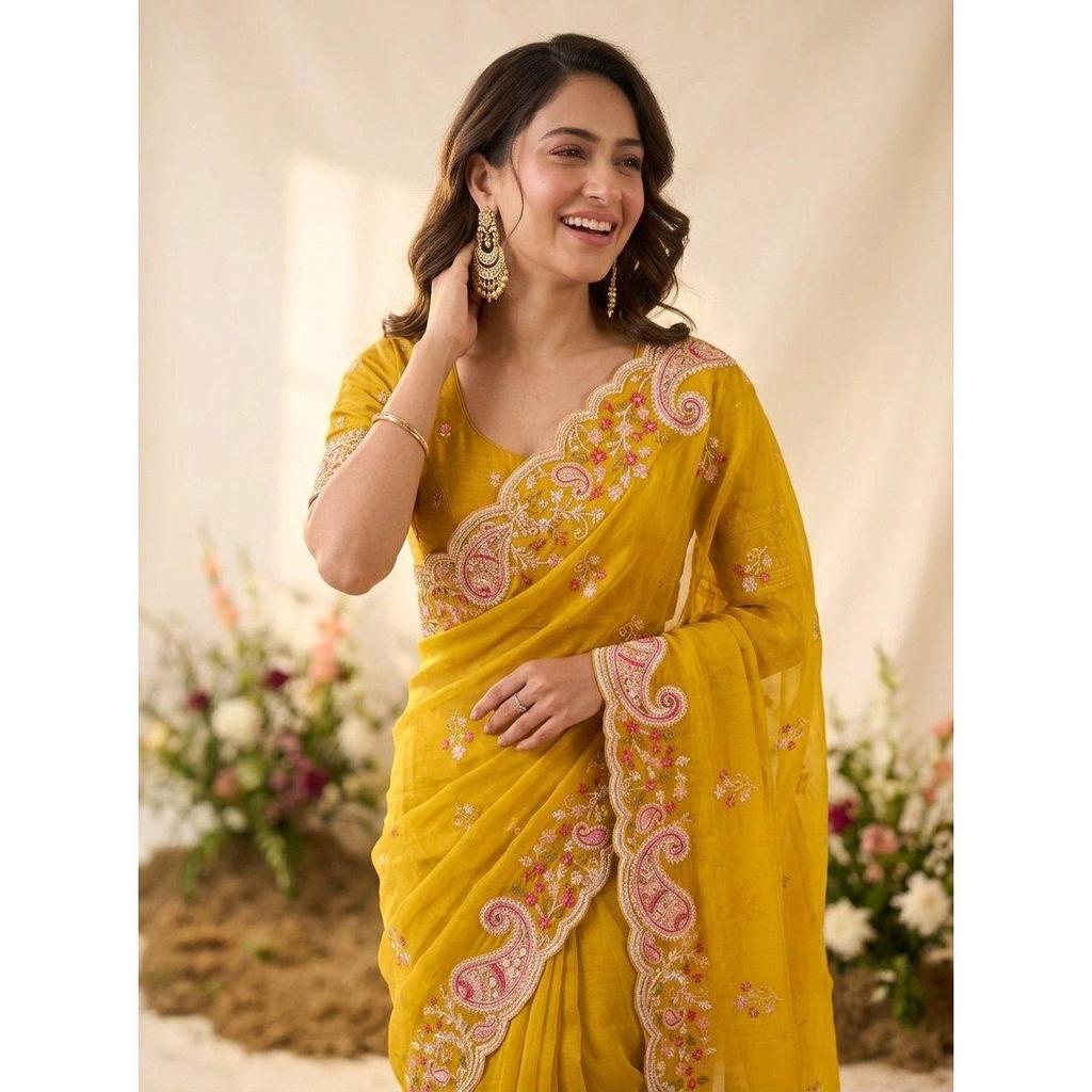 Party & Wedding Wear Soft Space Silk Saree – Elegant Embroidery Collection