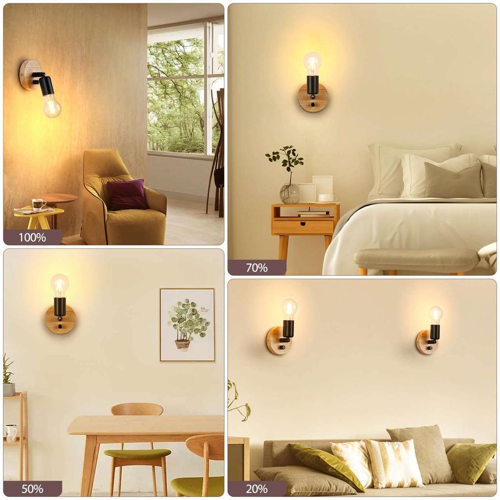 Lightess Retro Entryway Light, Dimmable Wall Light, 360° Adjustable Angle, Industrial and Nordic Style, Wall-Mounted Porch Lighting, Antique Style,