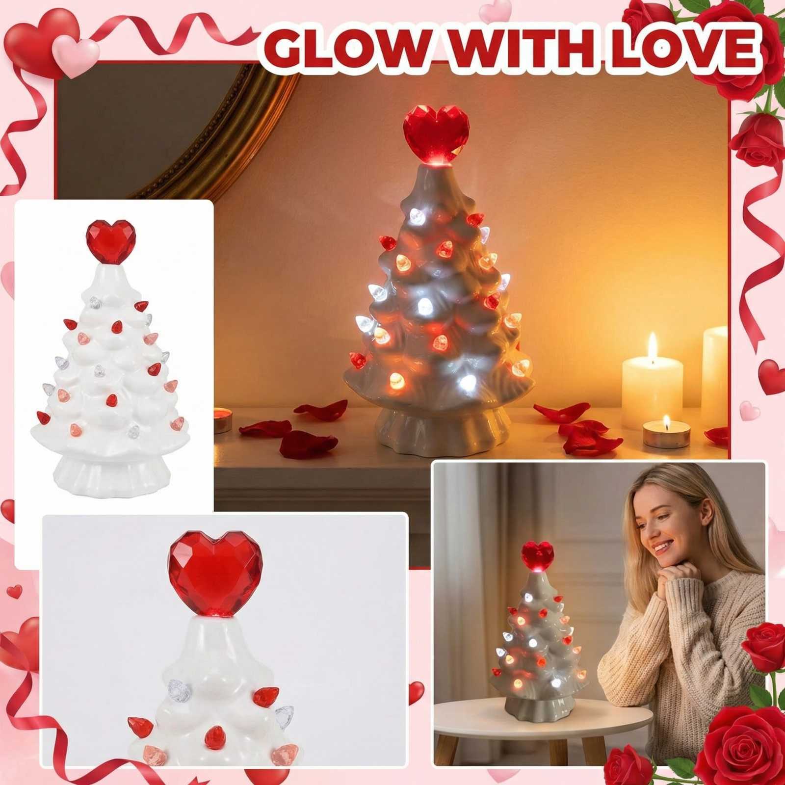 

Ceramic Valentine s Day Tree LED Ornament Battery Box Home Ceramic Luminous Crafts One Size