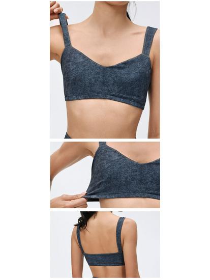 Denim Style Yoga Bra Nude Feel, Anti-Sagging, Shock Absorption, Side Boob Reduction, Running Sports Bra D26063
