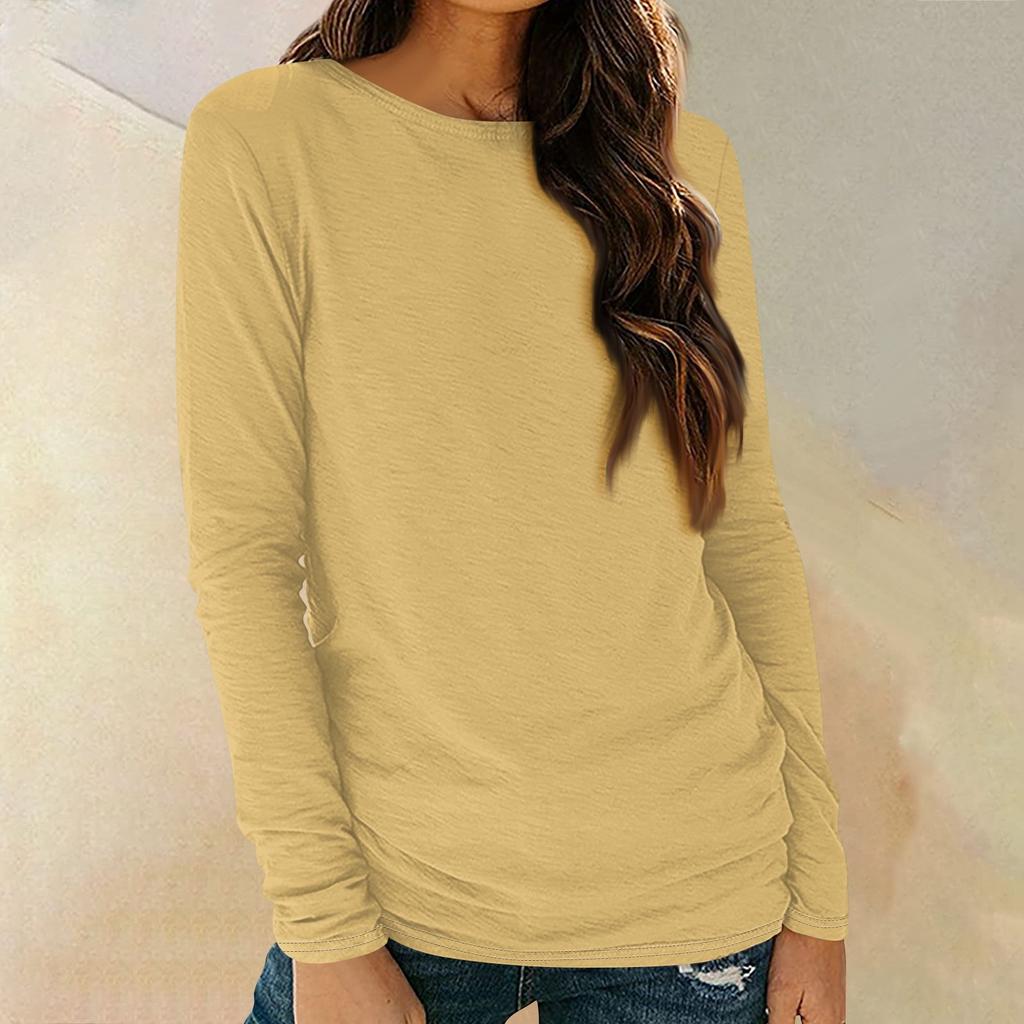 Womens Long Sleeve Round Neck Shirts Basic Tee Casual Top Fall Trendy Tunic Outfits Fitted T Shirts