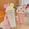 450ml Cute Straw Cup,Ice Cream Lids for Stanley Tumbler,Reusable Plastic Cups,Summer Drinkware Cold Brew,Girl Water Bottle Gift