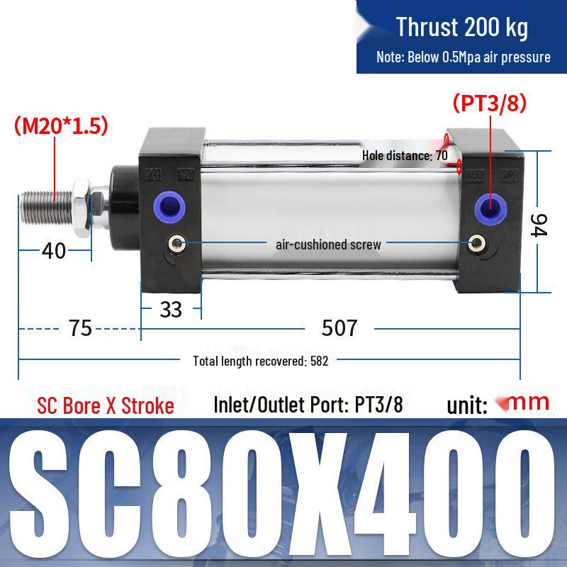 SC63 High Thrust Small Pneumatic Cylinder, Model SC40/50/80/100*125X150X200X500-S