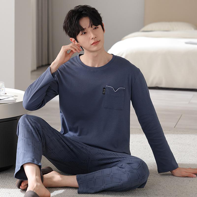 Men's pajamas spring and autumn pure cotton long-sleeved casual loungewear youth men's autumn thin cotton large-size suit