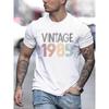 Creative English 1985 Men'S Fashion Trend Pattern Print Short-Sleeve T-Shirt, Round Neck Casual Tee for Vacation Camping, Comfortable Summer Top