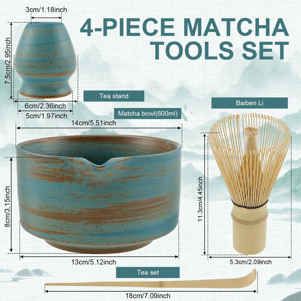 4 szt. Japoński Zestaw do Herbaty Matcha Wielorazowa Miotełka do Matchy Łyżeczka Zestaw Herbaciany Elegancki Zestaw Startowy do Matchy Narzędzie do Robienia dla Miłośnika Herbaty Akcesoria