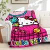 For Candy, Pocket, HelloKittyAnime-Themed Flannel Blanket, Glam Style, Digital Print, All-Season Comfort, Tear-Resistant, Knitted Craftsmans