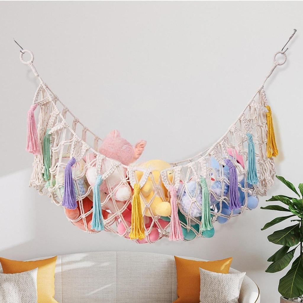 Large Stuffed Animal Net Hammock Corner Hanging Toy Organizer Collection Home Decor Boho