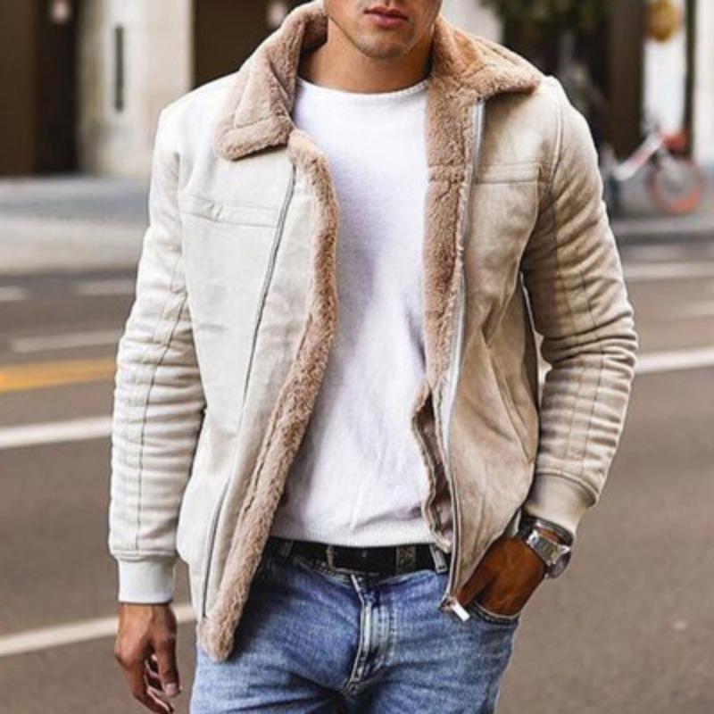 

Men’s Faux Shearling Lined Leather Coat M чёрный