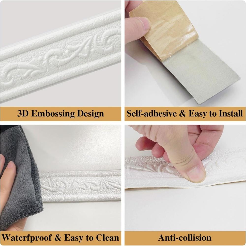 1pc 2.3mX6cm 3D Wall Trim Line Skirting Sticker Self-Adhesive Wall Trim Sticker Household Waterproof Baseboard Wall-paper