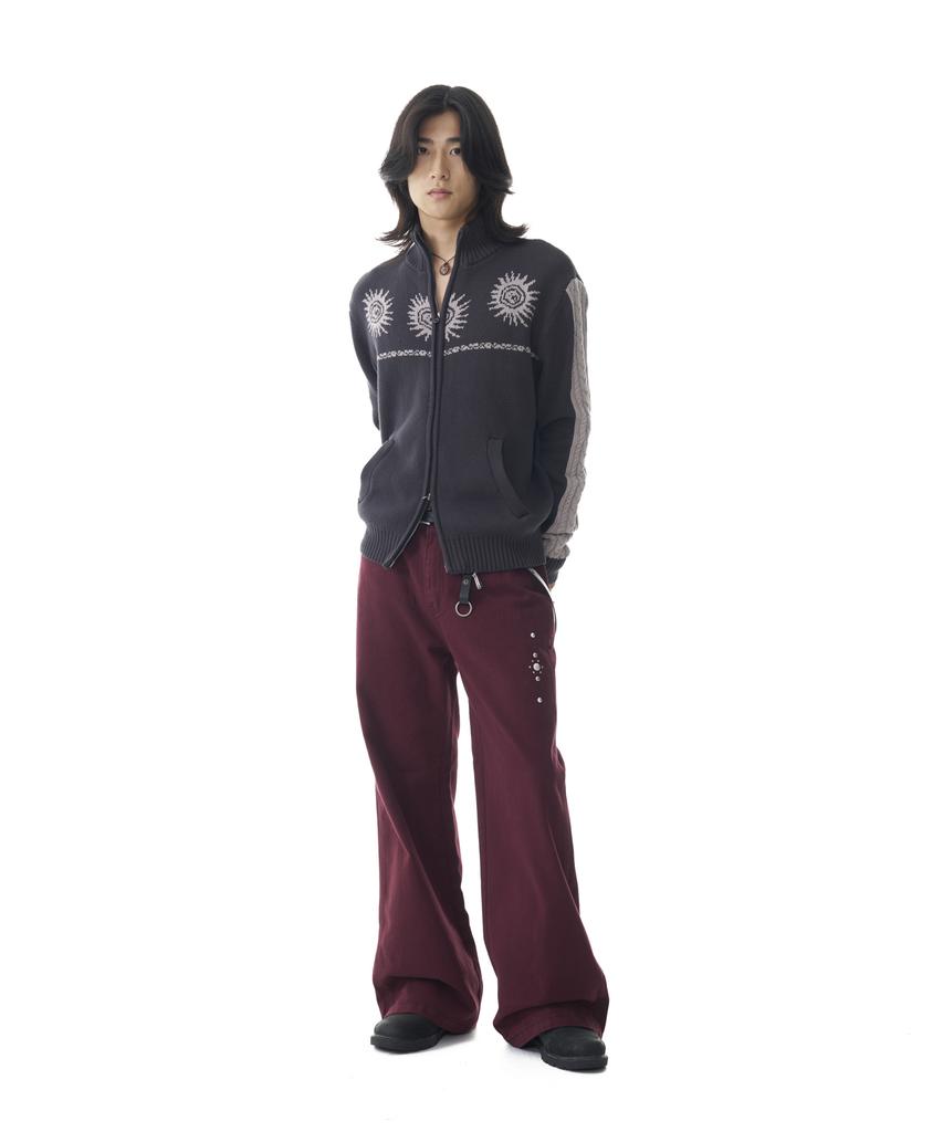 Aakam Sun Jacquard Zip-Up Sweater (Dark Gray)