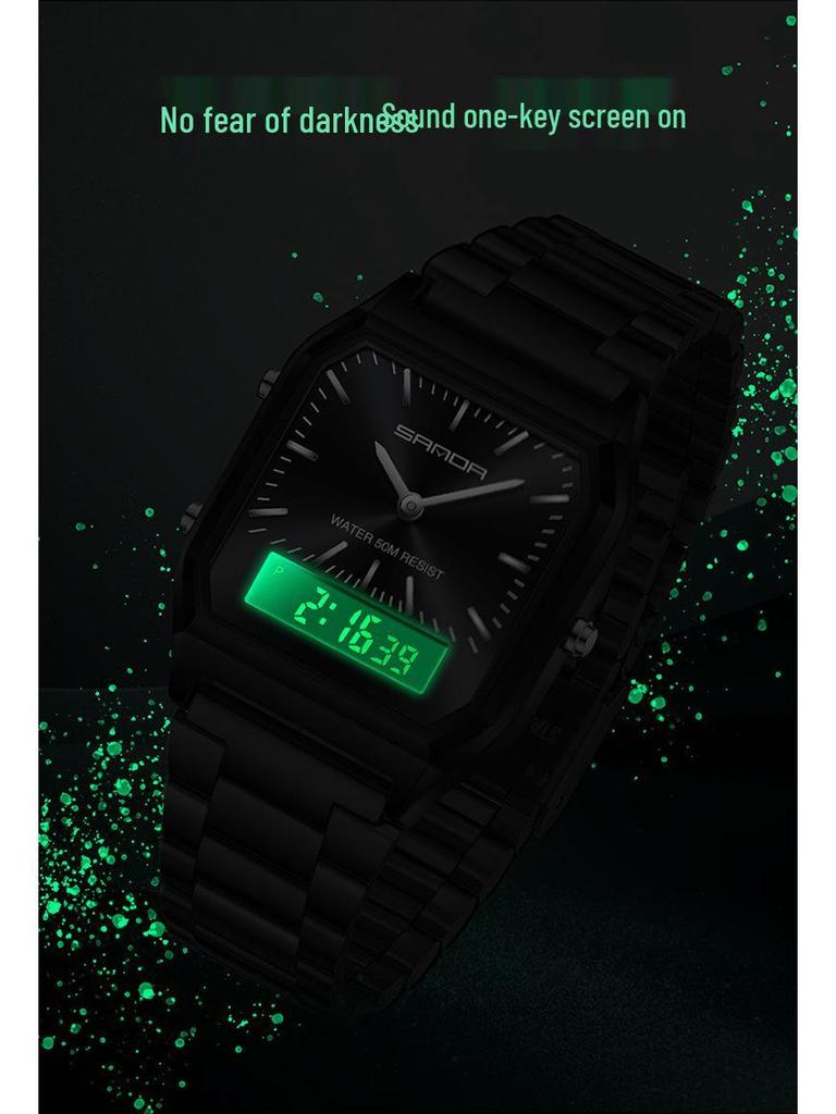 Sanda Retro Business Men's Electronic Watch with Steel Band - Trendy, Thin, and Fashionable.