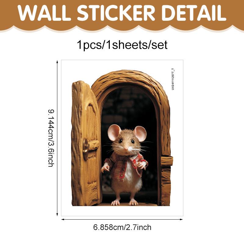 3D Cartoon Mouse Sticker Cute Animal Home Decor Self-Adhesive PVC Waterproof Wall Decal for Home Bedroom Living Room Kitchen