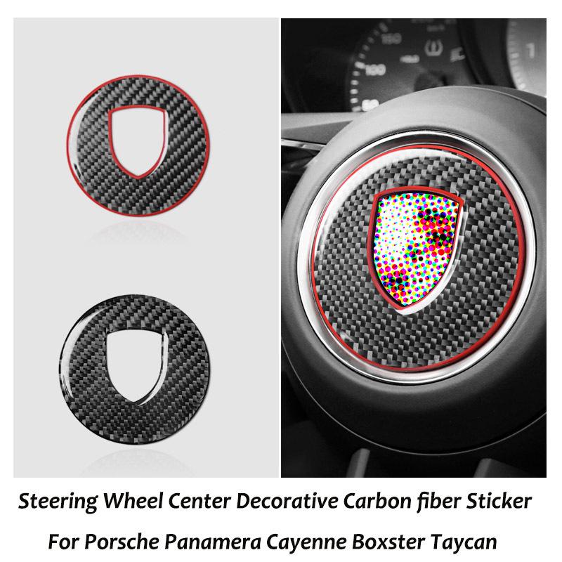 Carbon Fiber Car Steering Wheel Center Trim Emblem Sticker For Porsche 911 Panamera Cayenne Boxster Taycan
