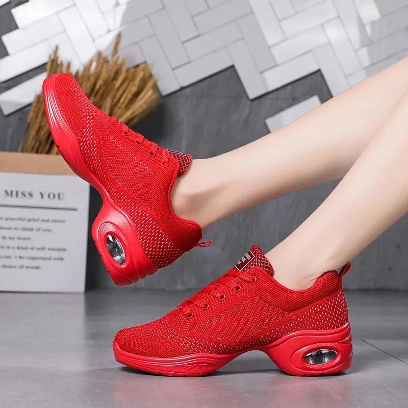 Soft Sole Jazz Shoes Mesh Woman Ladies Modern Soft Outsole Dance Sneakers Breathable Lightweight Dancing Fitness Shoes