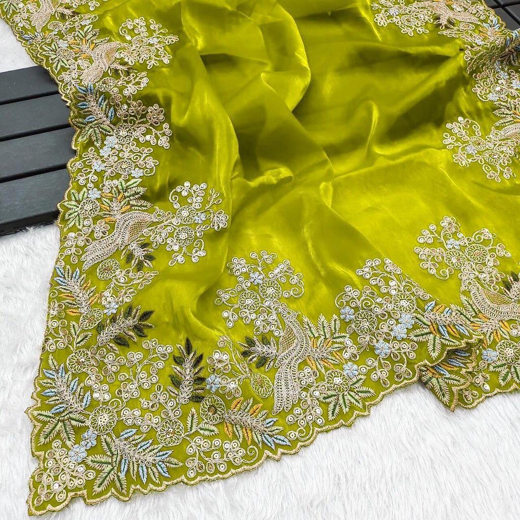 Soie pure avec broderie à séquence codée et belle bordure coupée en arc, couleur:-6