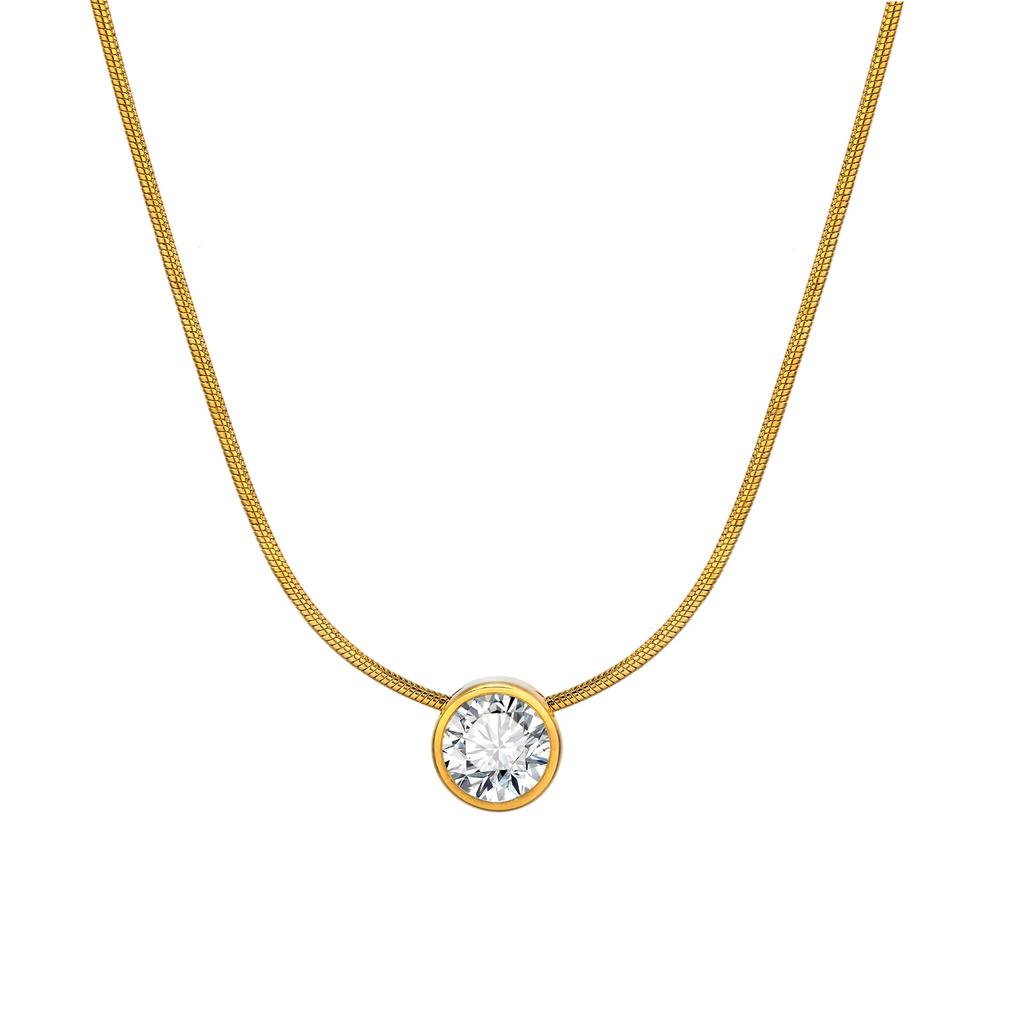 Birthstone Necklace Sliding Cubic Zirconia Pendant For Women,18k Gold Plated Stainless Steel Adjustable Jewelry