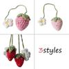 Handmade Woolen Woven Strawberry Car Rearview Mirror Pendant Hanging Crochet Pink Strawberry Car Key Pendant Jewelry Accessories