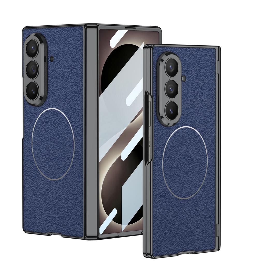 For Samsung Galaxy Z Fold 8 Ultra 5G Case Luxury Matte Leather Electroplate Magnetic Wireless Charging Hinge Tempered Film Cover